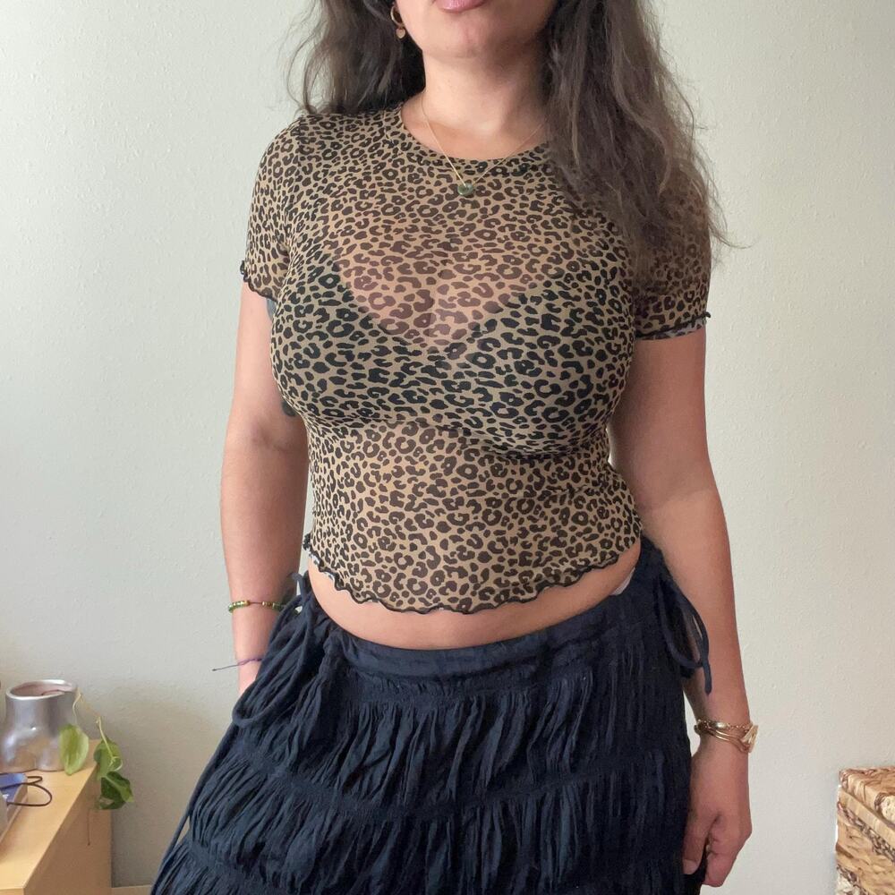 Leopard Print Sheer Baby Tee Rave Festival Indie Sleaze | Size S